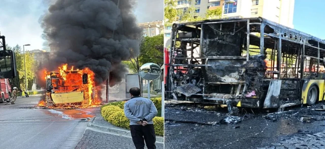 Bahçeşehir'de İETT otobüsü alev alev yandı